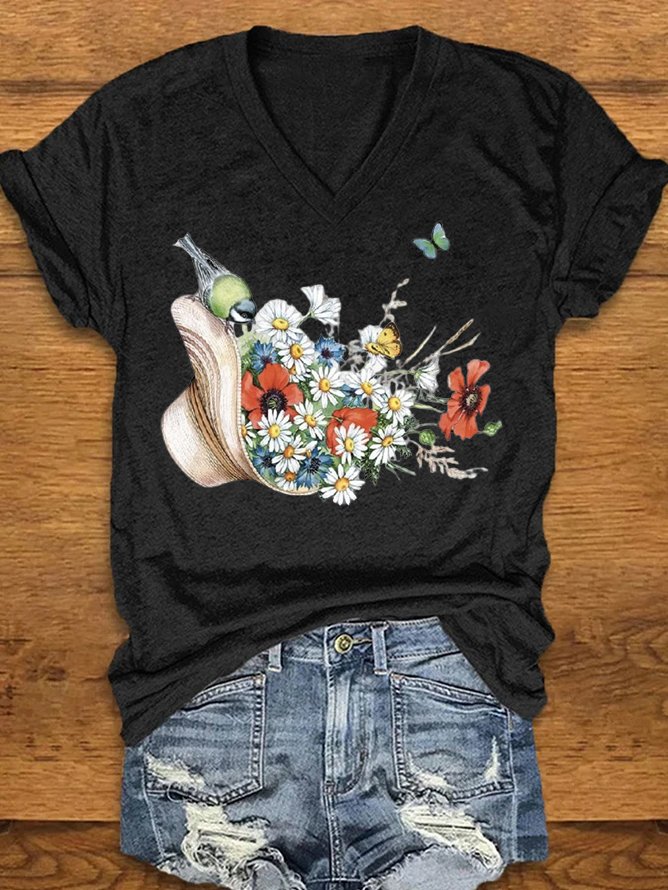 T-shirts Femmes Décontracté Floral Été Tricoté Quotidien Manches Courtes Régulier Droit Oui