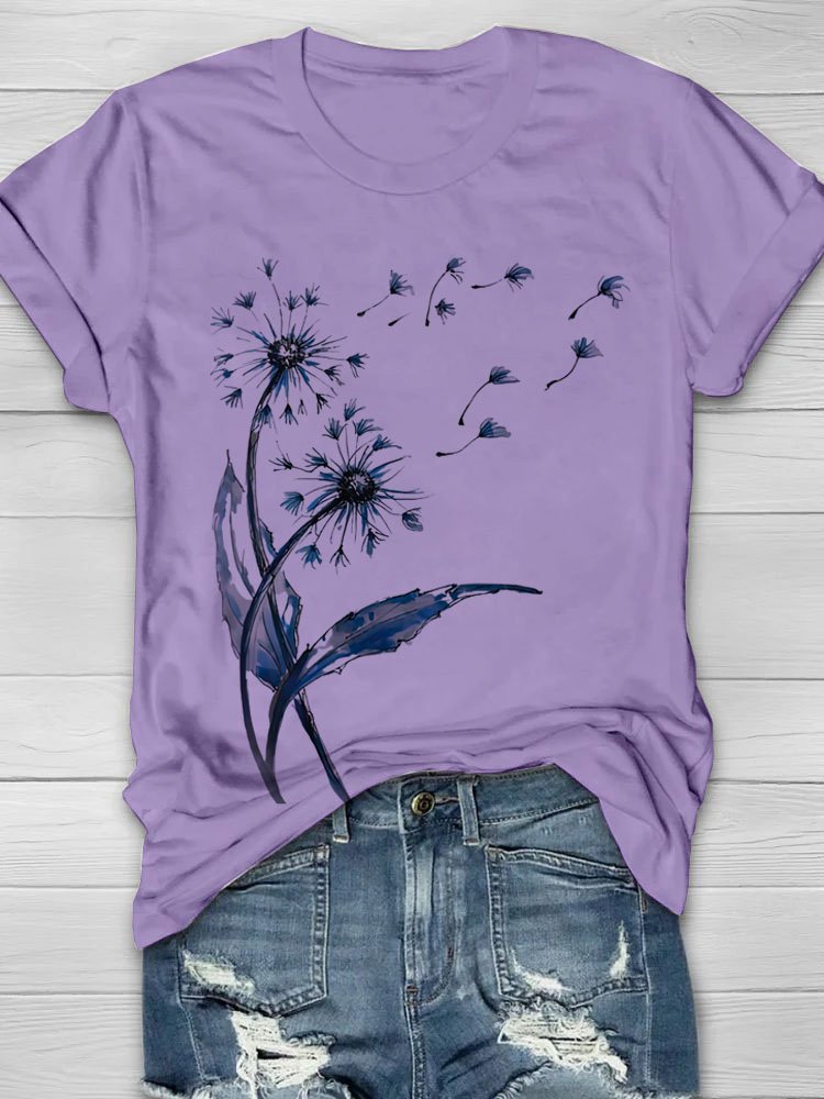 T-shirts Décontracté Été Pissenlit Quotidien Manches Courtes Droit Régulier Élasticité moyenne Oui pour Femmes