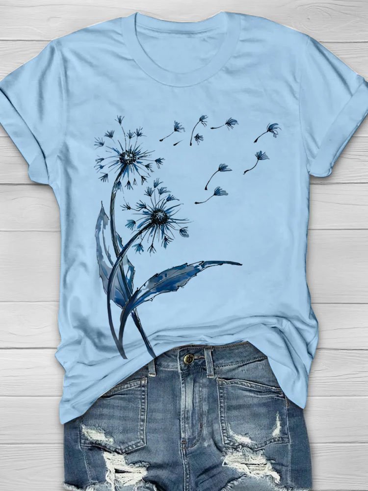 T-shirts Décontracté Été Pissenlit Quotidien Manches Courtes Droit Régulier Élasticité moyenne Oui pour Femmes