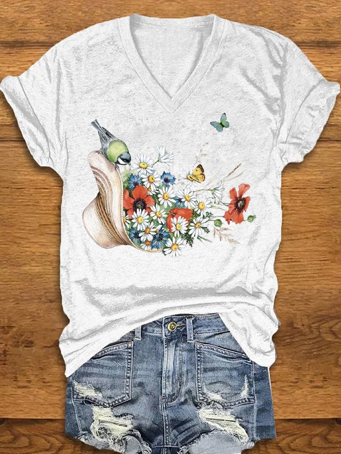 T-shirts Femmes Décontracté Floral Été Tricoté Quotidien Manches Courtes Régulier Droit Oui