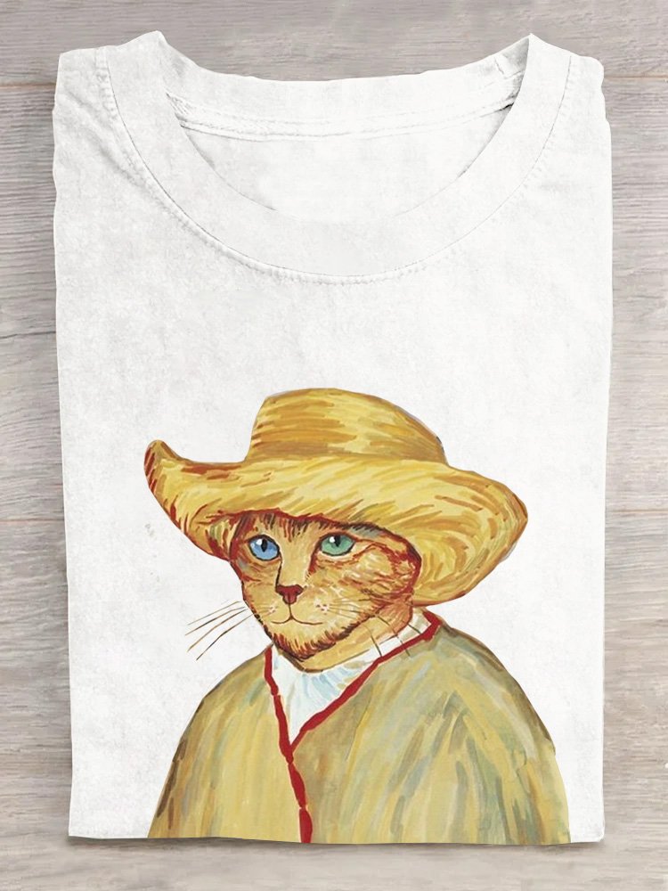 T-shirts Femmes Décontracté Été Chat Quotidien Ample Manches Courtes Droit Régulier Oui
