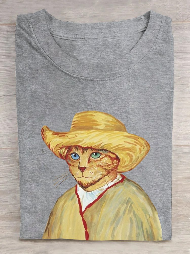 T-shirts Femmes Décontracté Été Chat Quotidien Ample Manches Courtes Droit Régulier Oui