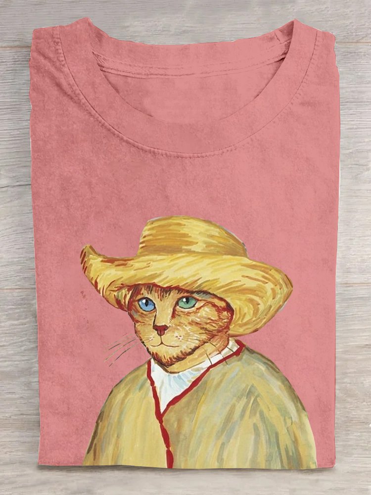 T-shirts Femmes Décontracté Été Chat Quotidien Ample Manches Courtes Droit Régulier Oui