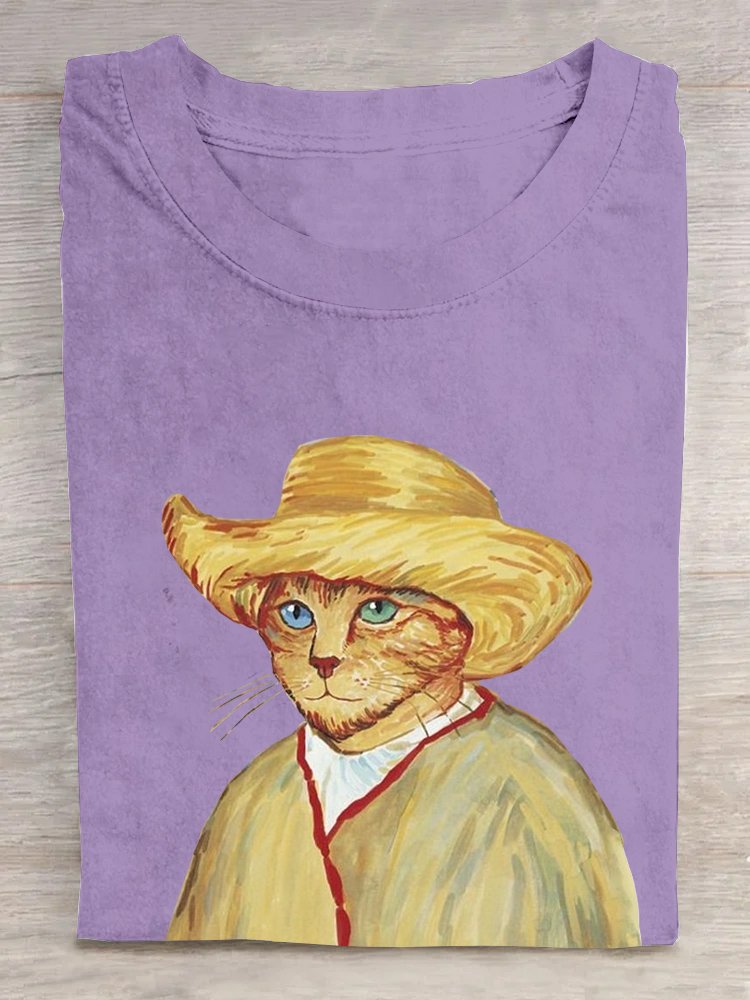 T-shirts Femmes Décontracté Été Chat Quotidien Ample Manches Courtes Droit Régulier Oui