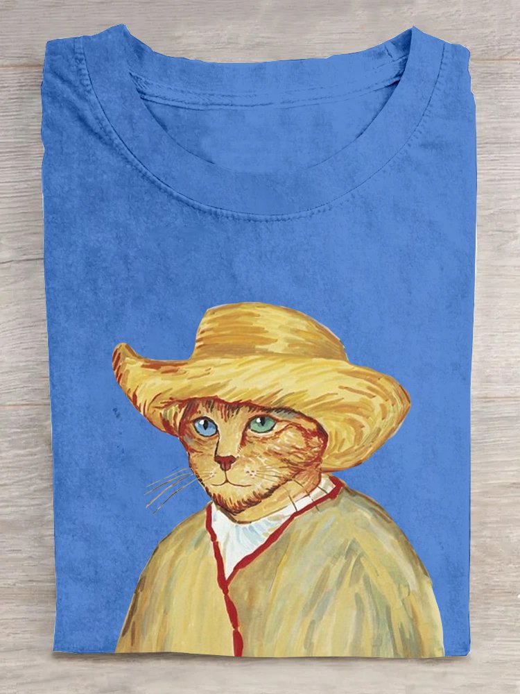 T-shirts Femmes Décontracté Été Chat Quotidien Ample Manches Courtes Droit Régulier Oui