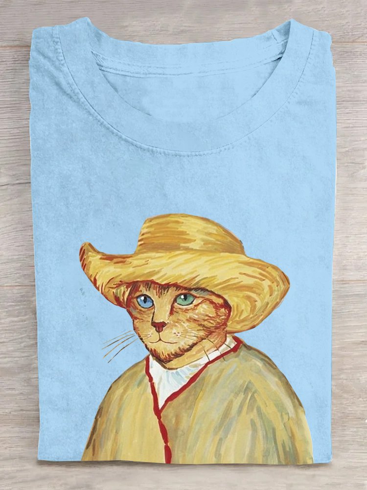 T-shirts Femmes Décontracté Été Chat Quotidien Ample Manches Courtes Droit Régulier Oui