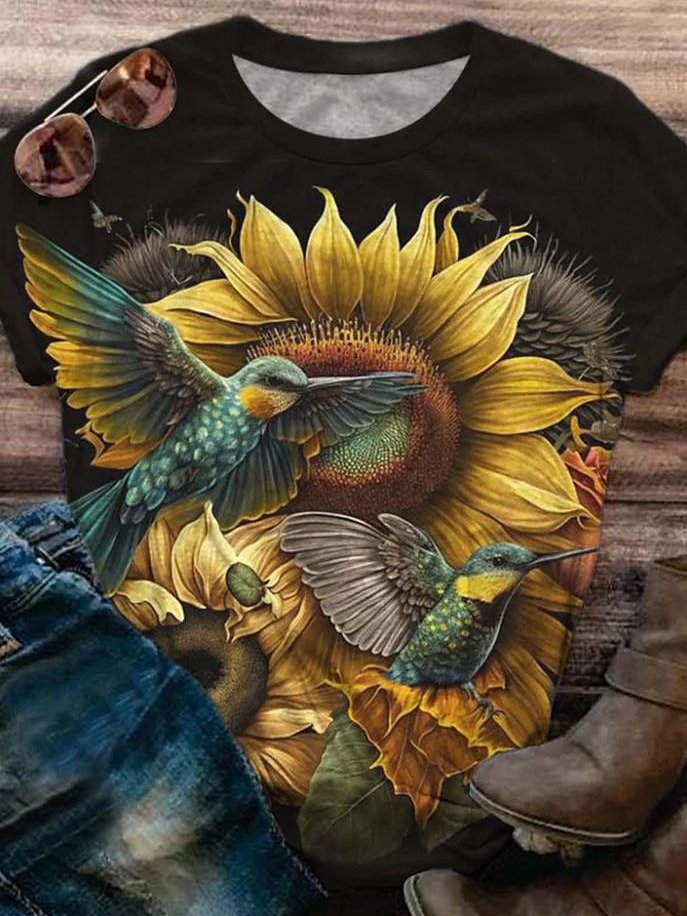 T-shirts Femmes Décontracté Papillon Été Quotidien Ample Jersey Manches Courtes Col Rond Droit