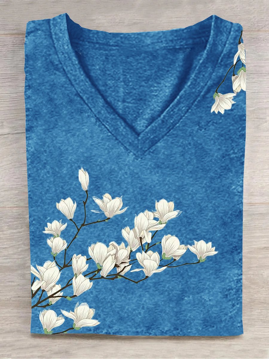 T-shirts Femmes Décontracté Floral Été Quotidien Ample en Mélangé de Coton Régulier Droit Oui