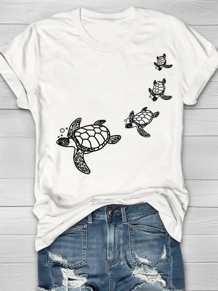 T-shirts Femmes Décontracté Été Tortue Coton Quotidien Ample Manches Courtes Droit Élasticité moyenne