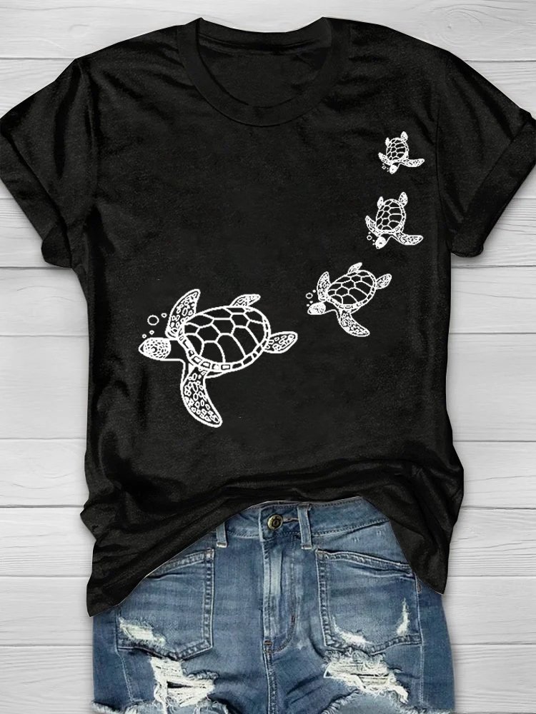 T-shirts Femmes Décontracté Été Tortue Coton Quotidien Ample Manches Courtes Droit Élasticité moyenne