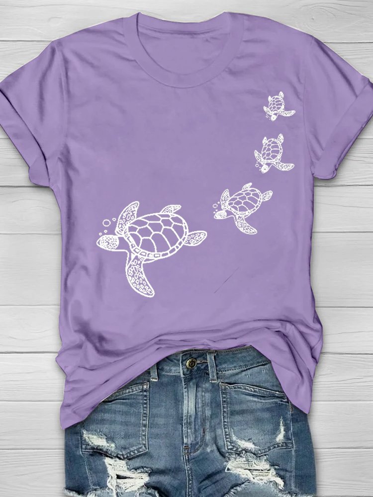 T-shirts Femmes Décontracté Été Tortue Coton Quotidien Ample Manches Courtes Droit Élasticité moyenne