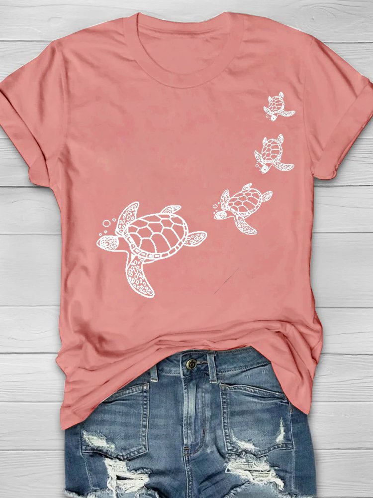 T-shirts Femmes Décontracté Été Tortue Coton Quotidien Ample Manches Courtes Droit Élasticité moyenne