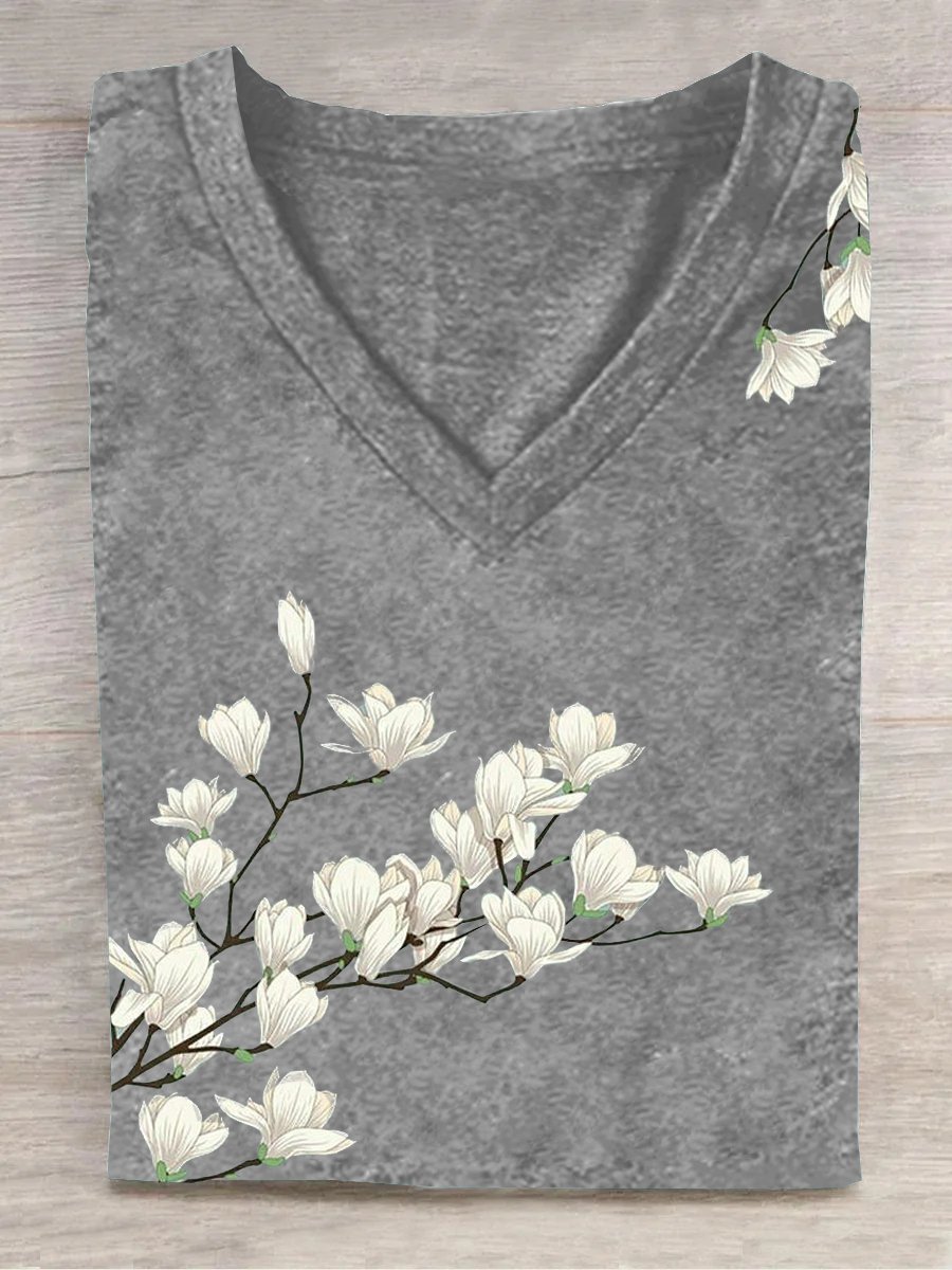 T-shirts Femmes Décontracté Floral Été Quotidien Ample en Mélangé de Coton Régulier Droit Oui