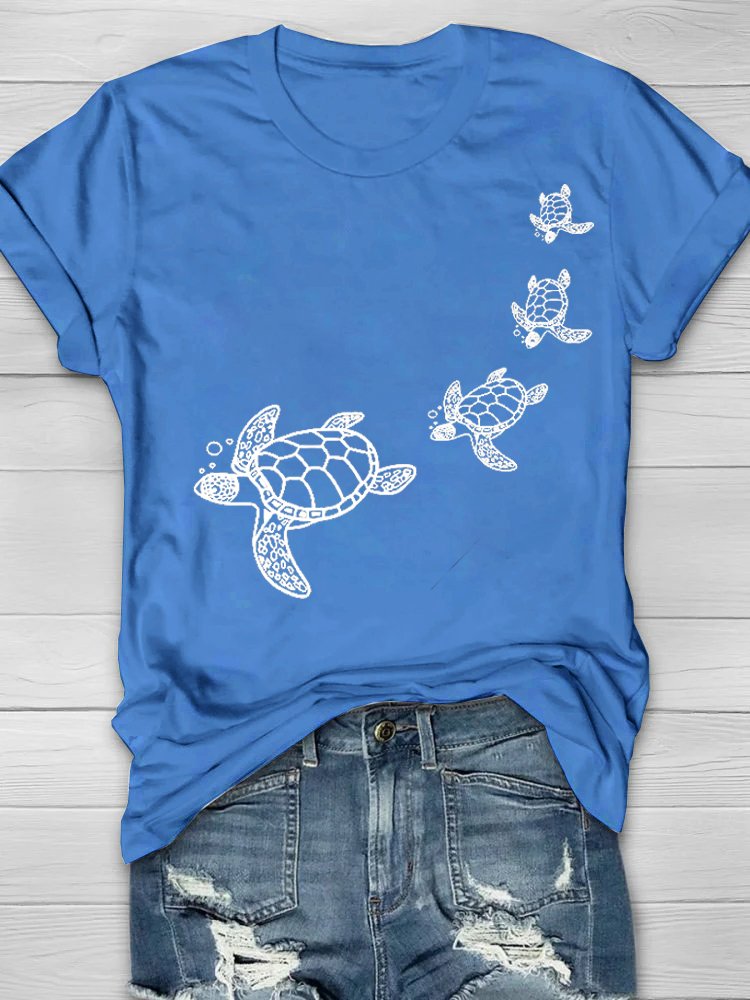 T-shirts Femmes Décontracté Été Tortue Coton Quotidien Ample Manches Courtes Droit Élasticité moyenne