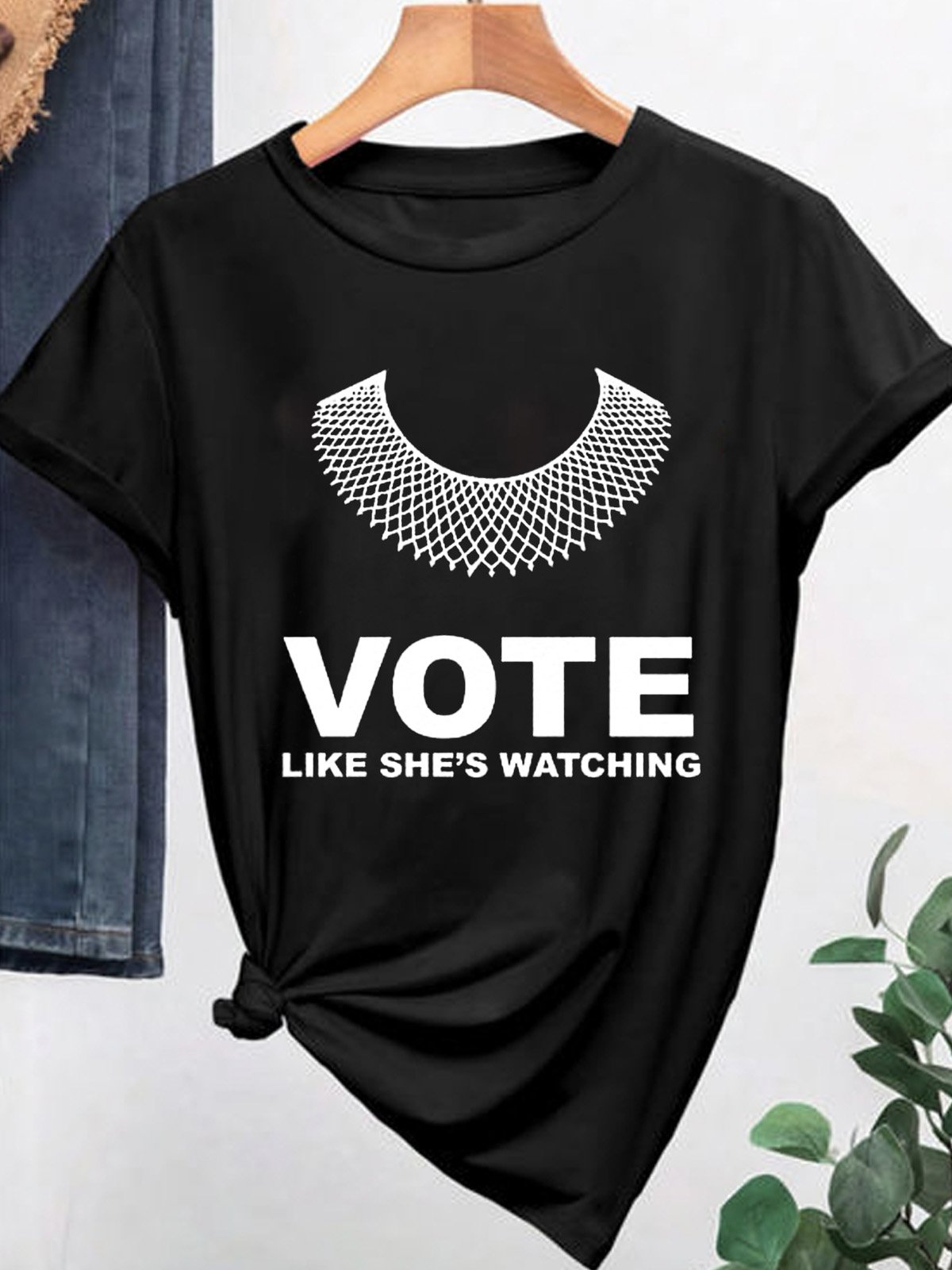 T-shirts Femmes Décontracté Été Lettres de texte Coton Micro-élasticité Quotidien Manches Courtes Trapèze Régulier