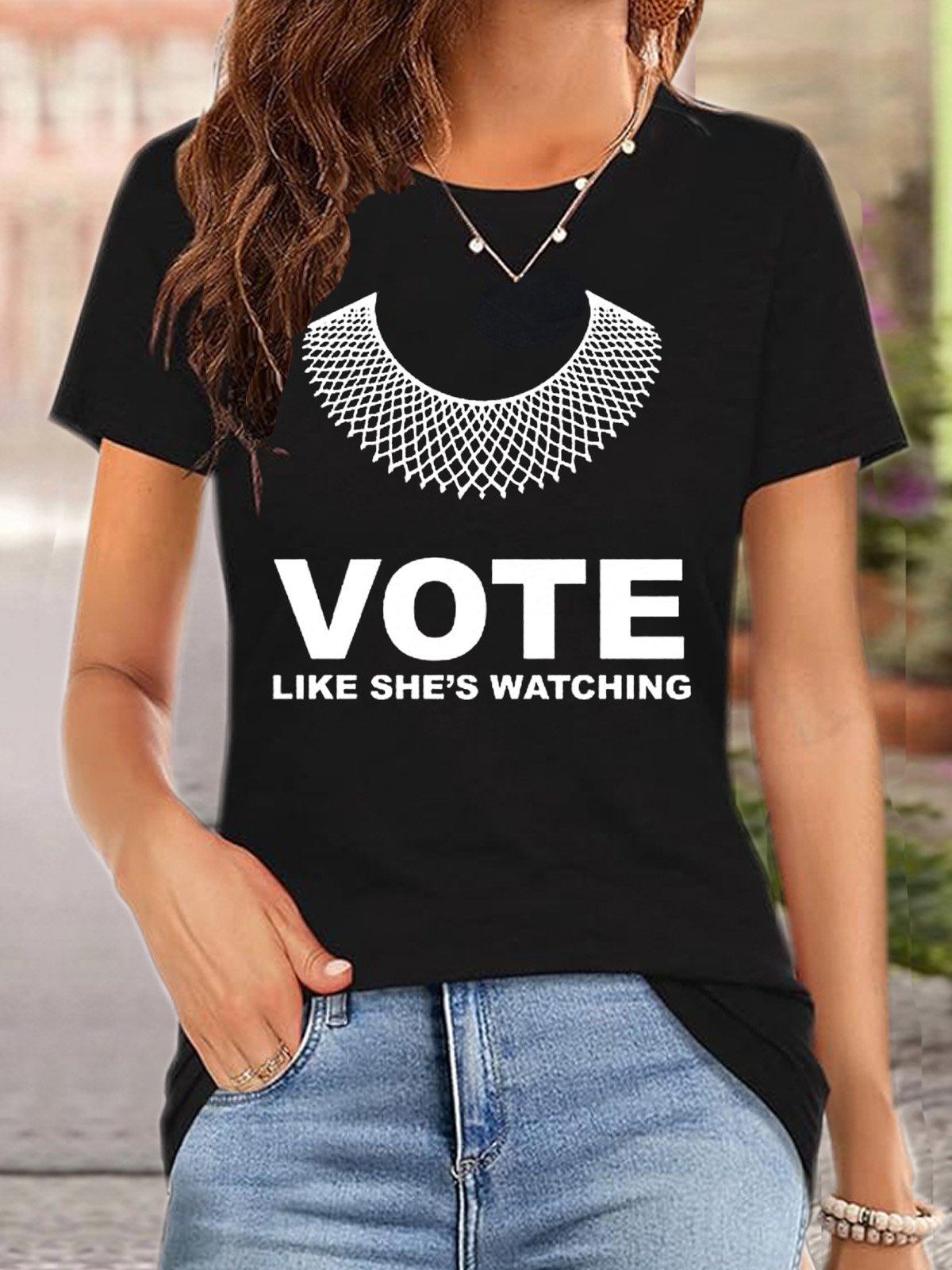 T-shirts Femmes Décontracté Été Lettres de texte Coton Micro-élasticité Quotidien Manches Courtes Trapèze Régulier