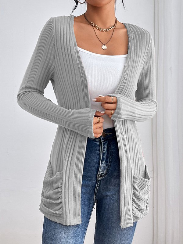 Élasticité moyenne Manches Longues Régulier Plain Kimono Poche Couture pour Femmes
