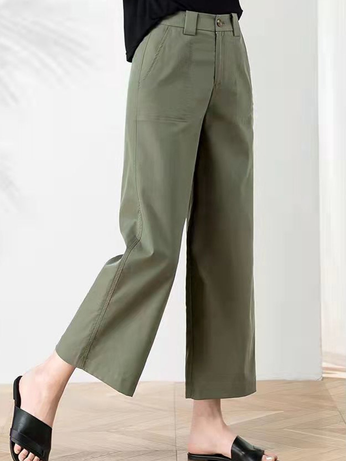 Pantalons Femmes Décontracté Plain Printemps / Automne Coton Taille Haute Quotidien Ample Long Régulier
