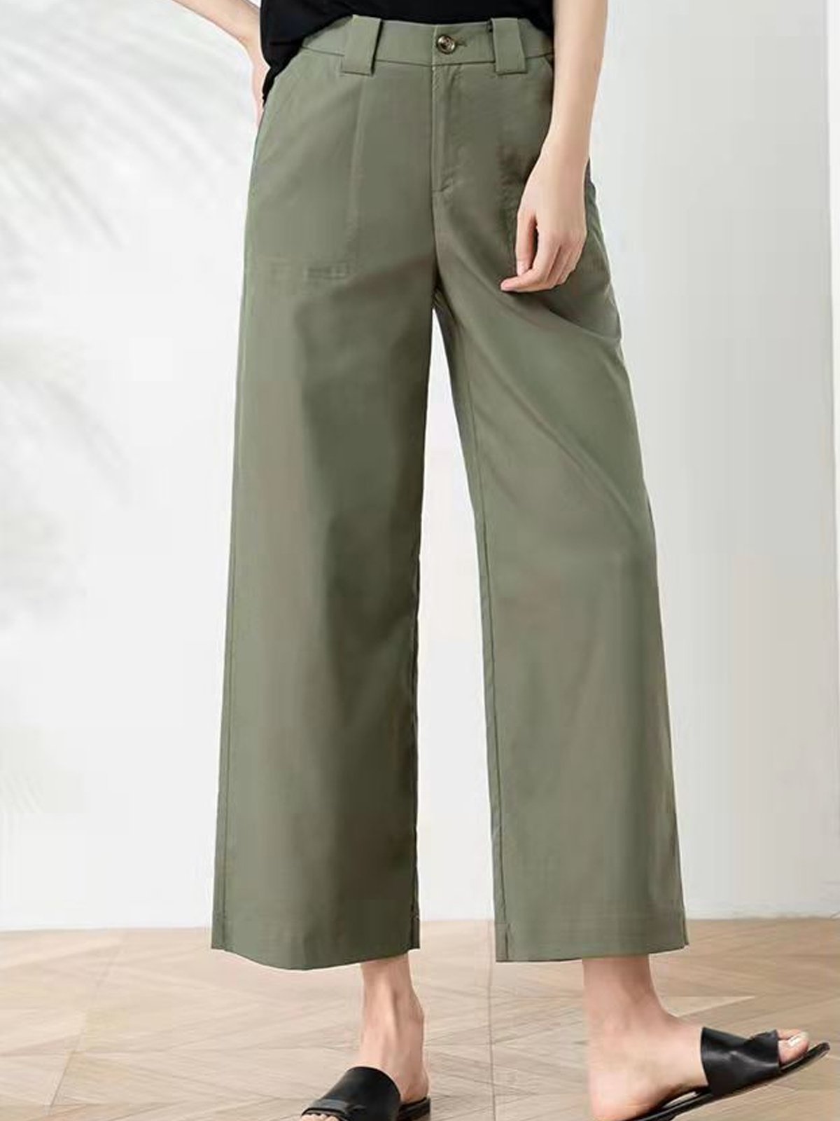 Pantalons Femmes Décontracté Plain Printemps / Automne Coton Taille Haute Quotidien Ample Long Régulier