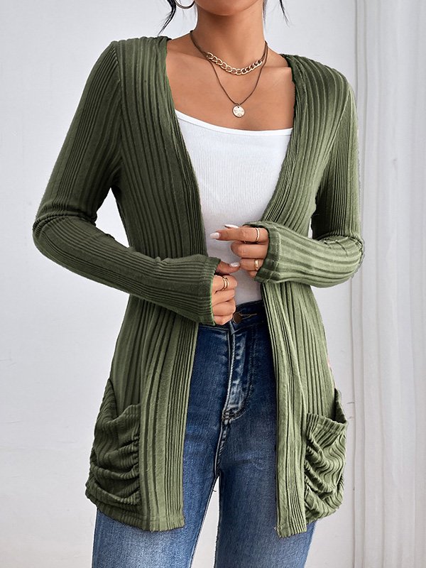 Élasticité moyenne Manches Longues Régulier Plain Kimono Poche Couture pour Femmes