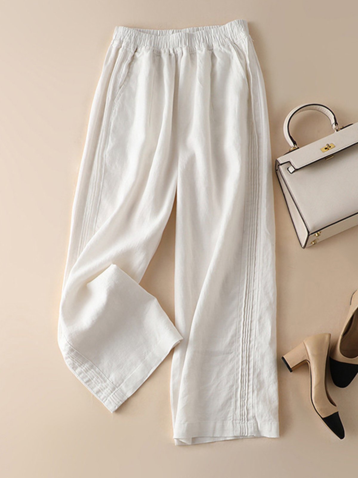 Pantalons Femmes Décontracté Plain Printemps / Automne Coton Taille Haute Aucune élasticité Ample Long Droit