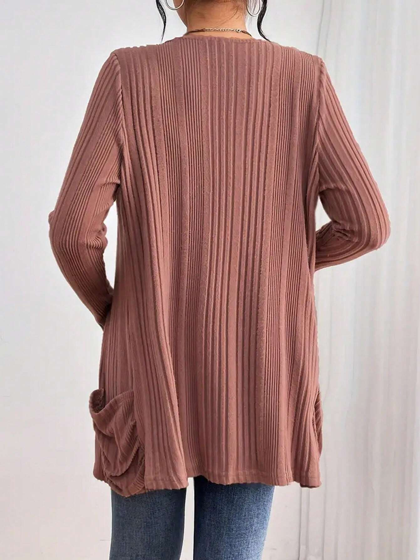 Élasticité moyenne Manches Longues Régulier Plain Kimono Poche Couture pour Femmes