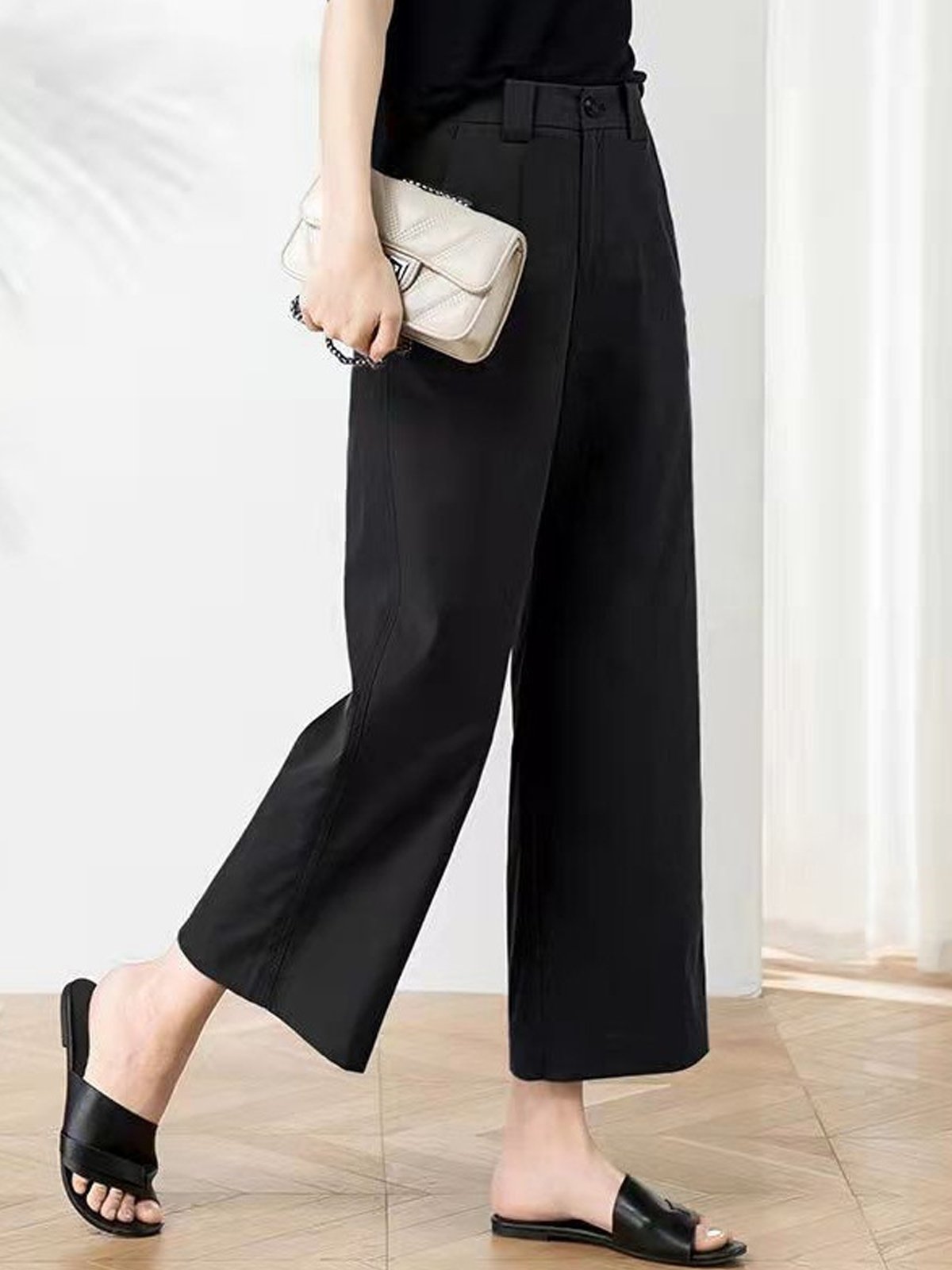 Pantalons Femmes Décontracté Plain Printemps / Automne Coton Taille Haute Quotidien Ample Long Régulier