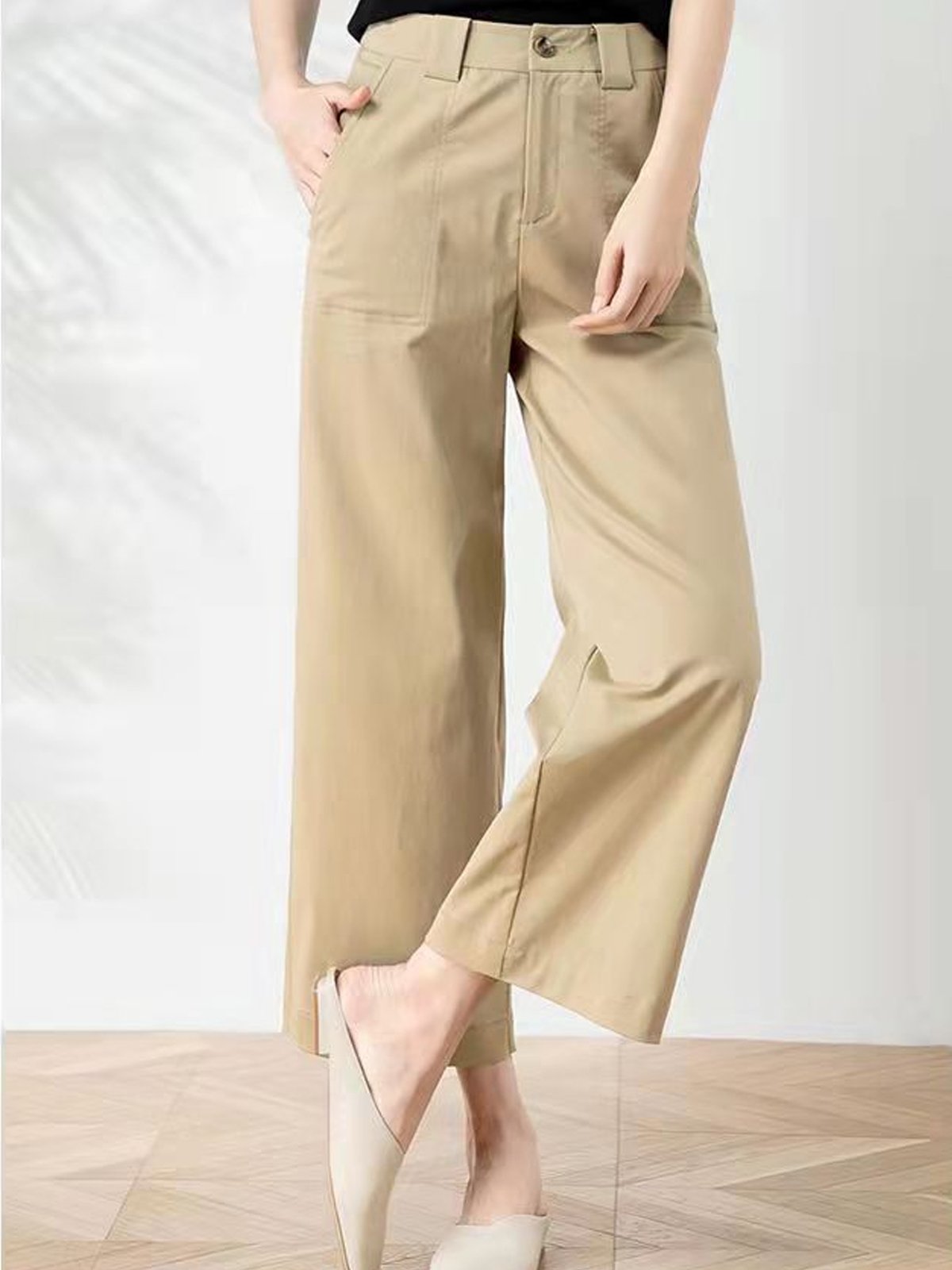 Pantalons Femmes Décontracté Plain Printemps / Automne Coton Taille Haute Quotidien Ample Long Régulier