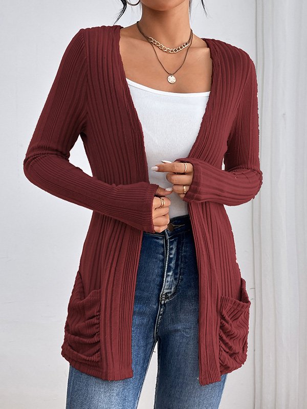 Élasticité moyenne Manches Longues Régulier Plain Kimono Poche Couture pour Femmes