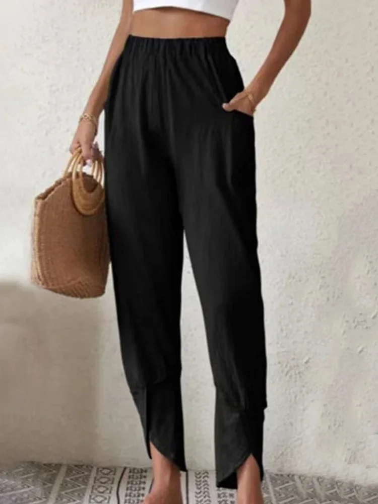 Pantalons Femmes Décontracté Plain Printemps / Automne Aucune élasticité Quotidien Taille Élastique Pantalon droit Long Régulier
