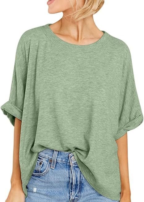 T-shirts Décontracté Plain Été Micro-élasticité Ample Demi Manche Col Rond Droit Régulier pour Femmes