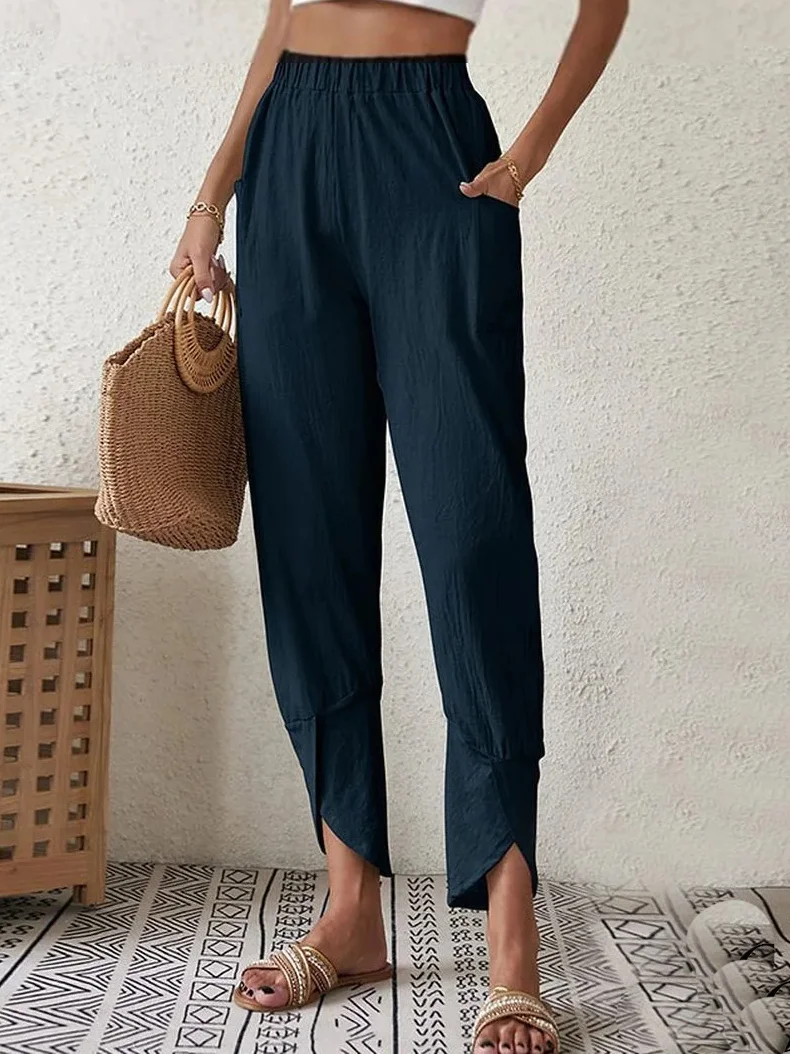 Pantalons Femmes Décontracté Plain Printemps / Automne Aucune élasticité Quotidien Taille Élastique Pantalon droit Long Régulier