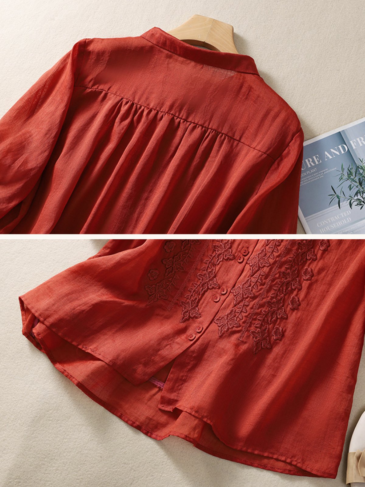 Chemisiers1 Femmes Décontracté Plain Printemps / Automne Aucune élasticité Coton Et Lin Régulier Droit Régulier Col de Chemise