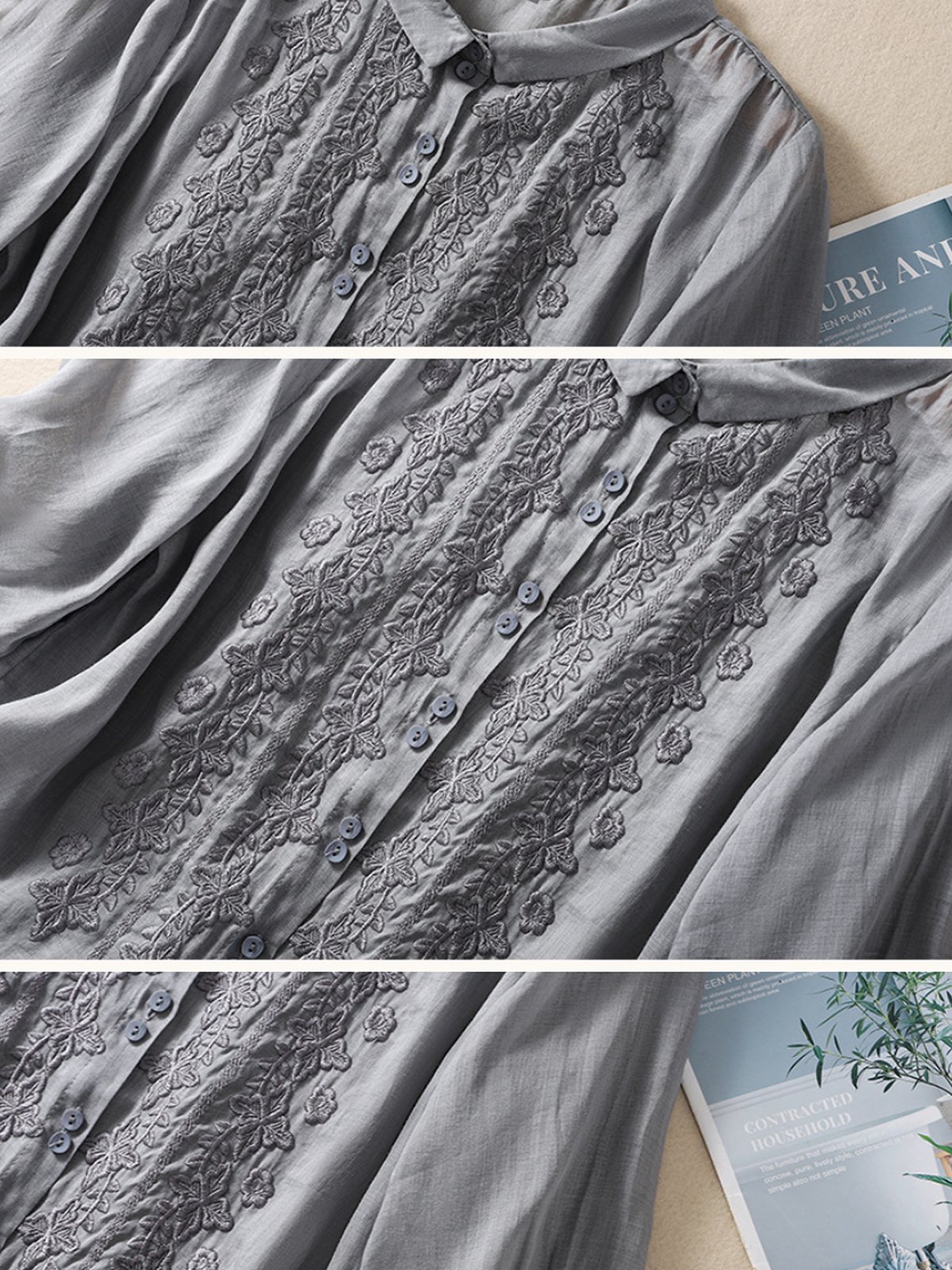 Chemisiers1 Femmes Décontracté Plain Printemps / Automne Aucune élasticité Coton Et Lin Régulier Droit Régulier Col de Chemise