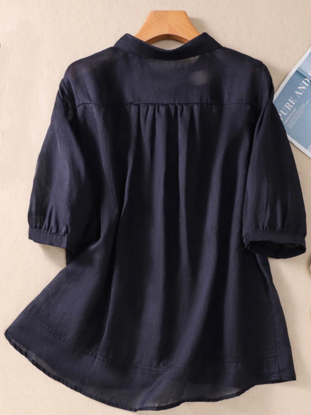 Chemisiers1 Femmes Décontracté Plain Printemps / Automne Aucune élasticité Coton Et Lin Régulier Droit Régulier Col de Chemise
