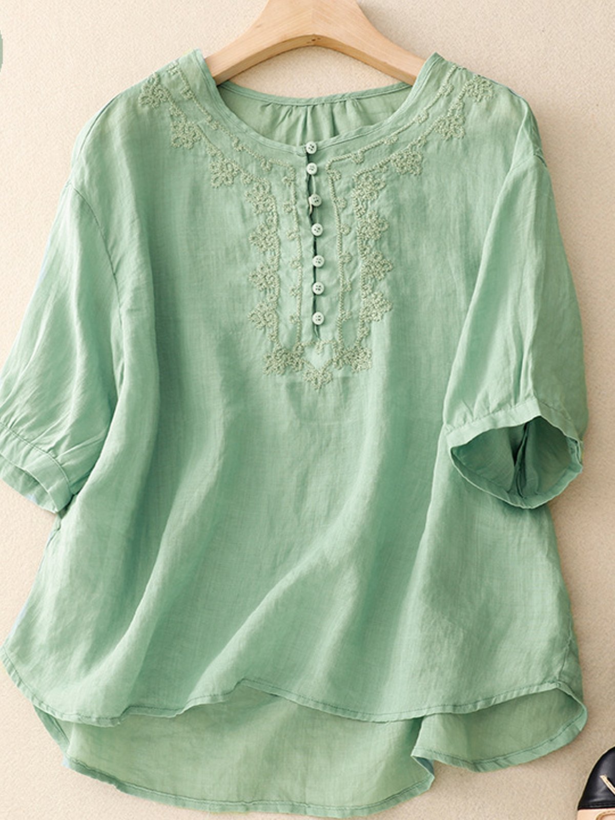 Chemisiers1 Femmes Décontracté Plain Printemps / Automne Quotidien Ample Coton Et Lin Régulier Régulier Col de Chemise