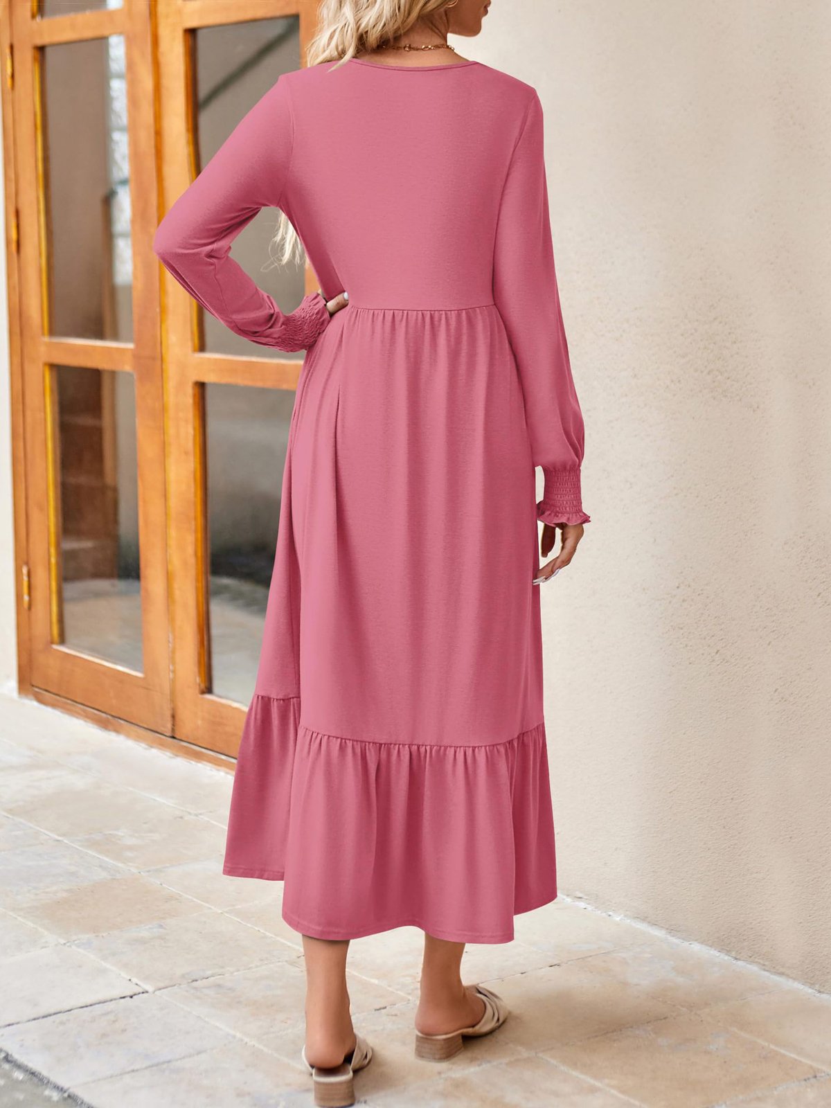 Femmes Plain Noir Col Rond Confortable Robe Maxi Décontracté
