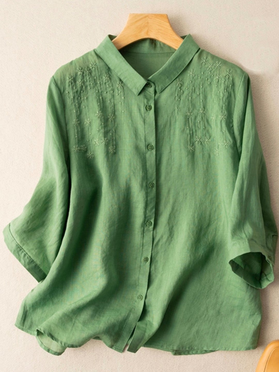 Chemisiers1 Décontracté Plain Printemps / Automne Aucune élasticité Quotidien Coton Et Lin Manches Longues Régulier Régulier pour Femmes