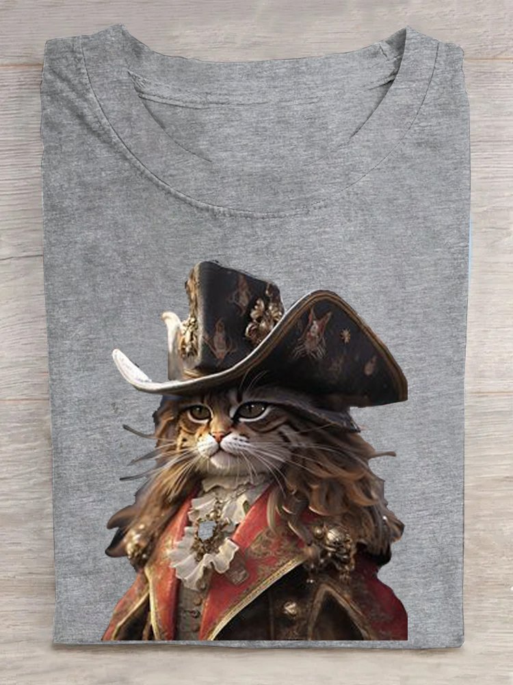 T-shirts Décontracté Été Chat Ample Manches Courtes Col Rond Droit Régulier Élasticité moyenne pour Femmes