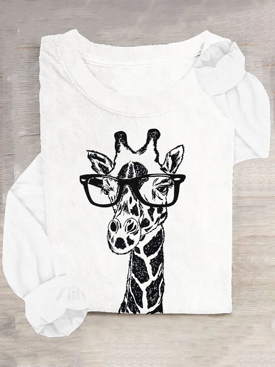 T-shirts Décontracté Printemps / Automne Cerf Quotidien Manches Longues Col Rond en Mélangé de Coton Droit Élasticité moyenne pour Femmes