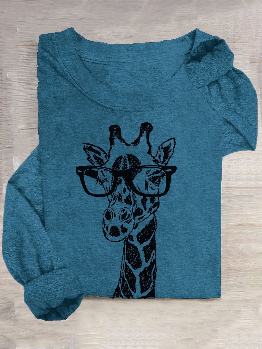 T-shirts Décontracté Printemps / Automne Cerf Quotidien Manches Longues Col Rond en Mélangé de Coton Droit Élasticité moyenne pour Femmes