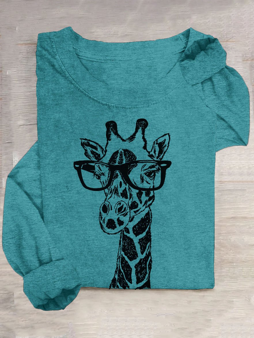 T-shirts Décontracté Printemps / Automne Cerf Quotidien Manches Longues Col Rond en Mélangé de Coton Droit Élasticité moyenne pour Femmes