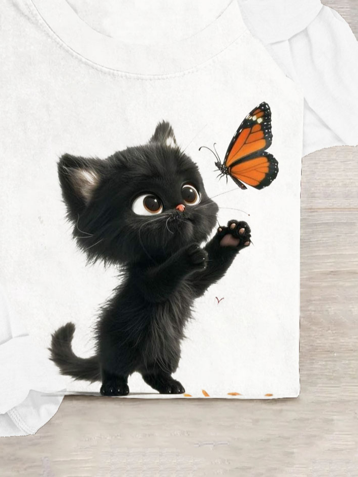 T-shirts Décontracté Printemps / Automne Chat Quotidien en Mélangé de Coton Régulier Régulier Élasticité moyenne Oui pour Femmes
