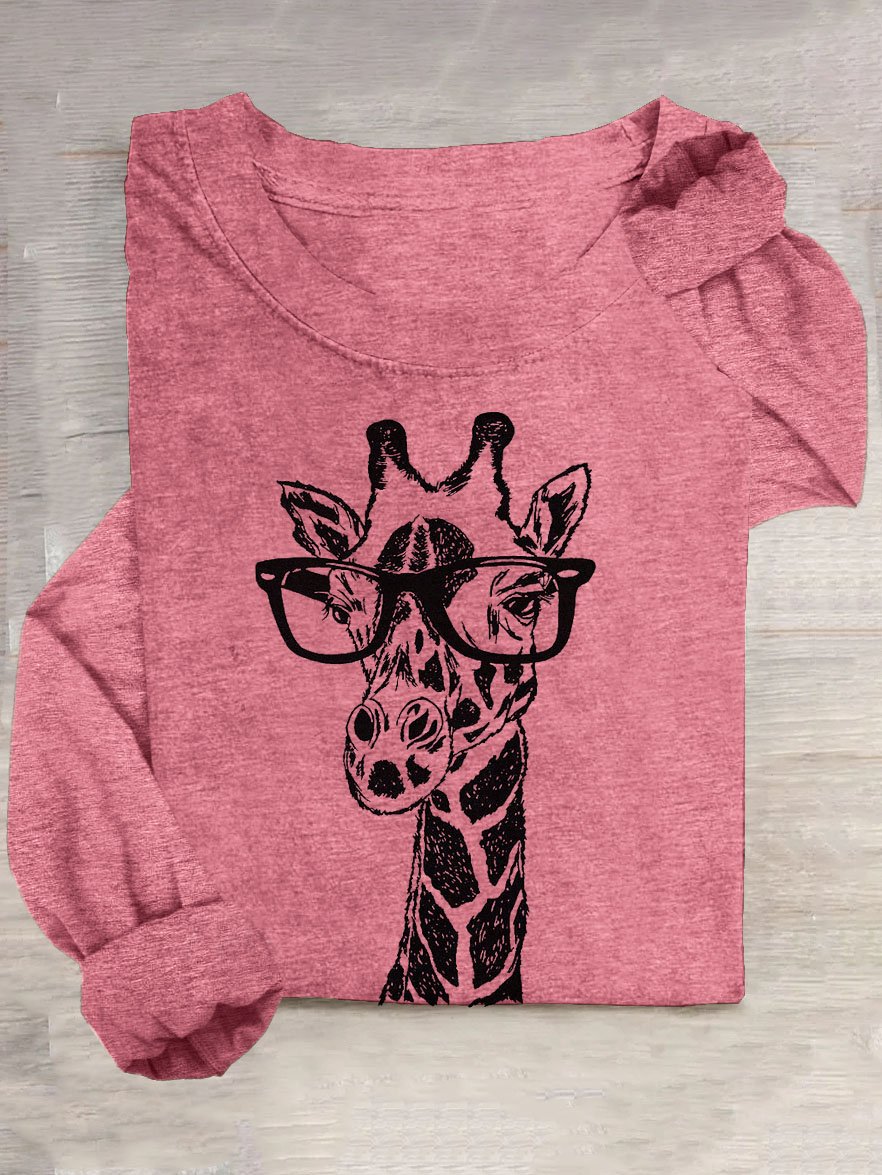 T-shirts Décontracté Printemps / Automne Cerf Quotidien Manches Longues Col Rond en Mélangé de Coton Droit Élasticité moyenne pour Femmes
