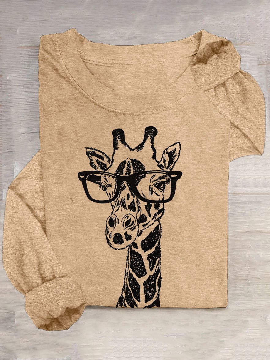 T-shirts Décontracté Printemps / Automne Cerf Quotidien Manches Longues Col Rond en Mélangé de Coton Droit Élasticité moyenne pour Femmes