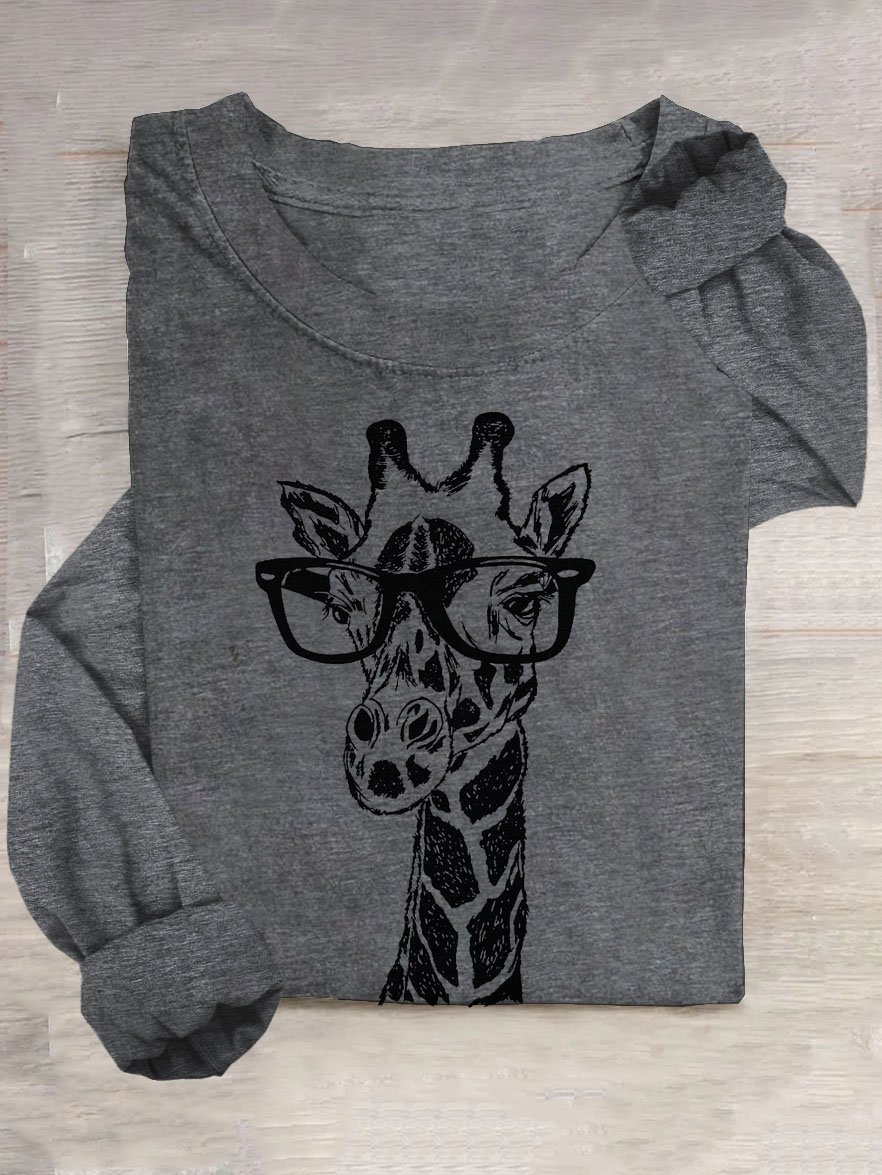 T-shirts Décontracté Printemps / Automne Cerf Quotidien Manches Longues Col Rond en Mélangé de Coton Droit Élasticité moyenne pour Femmes