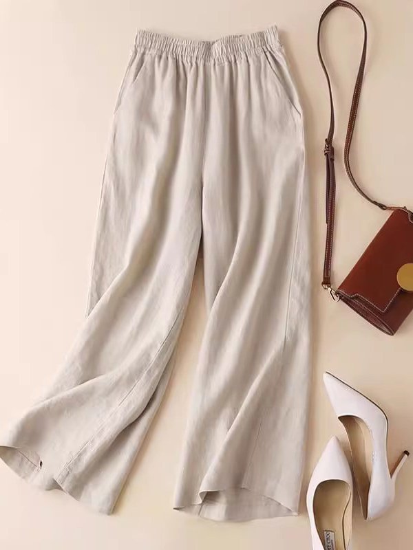 Pantalons Décontracté Plain Printemps / Automne Coton Naturel Taille Élastique Pantalon à la cheville Standard Couture de poche pour Femmes