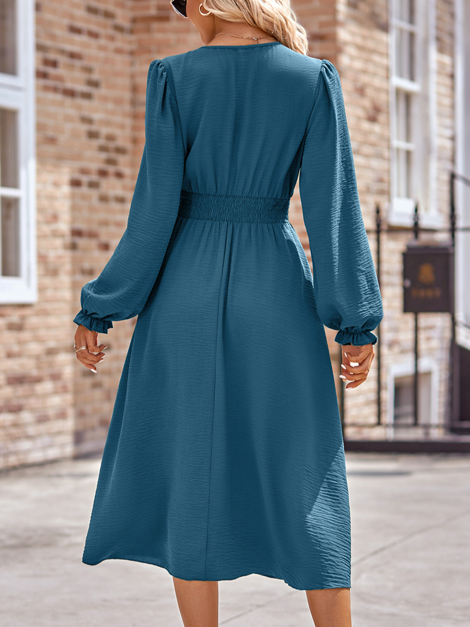 Femmes Plain Bleu Col Rond Confortable Robe Mi-Longue Décontracté