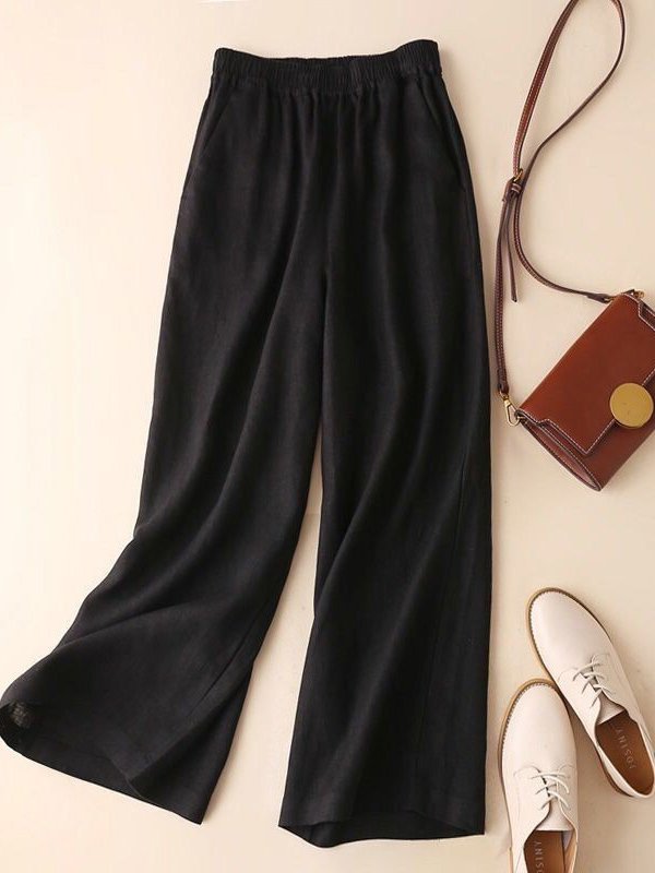 Pantalons Décontracté Plain Printemps / Automne Coton Naturel Taille Élastique Pantalon à la cheville Standard Couture de poche pour Femmes