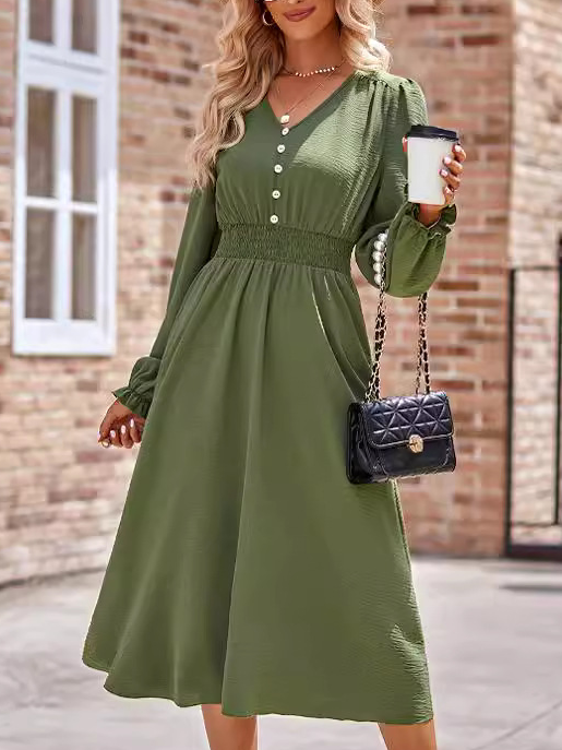 Femmes Plain Bleu Col Rond Confortable Robe Mi-Longue Décontracté